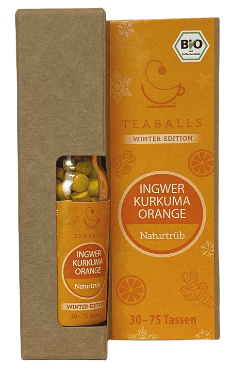 TEABALLS – Ingwer Kurkuma Orange | Naturtrüb | 30-75 Tassen - TEABALLS OFFICIAL | TEABALLS Schweiz | Tee ohne Beutel 