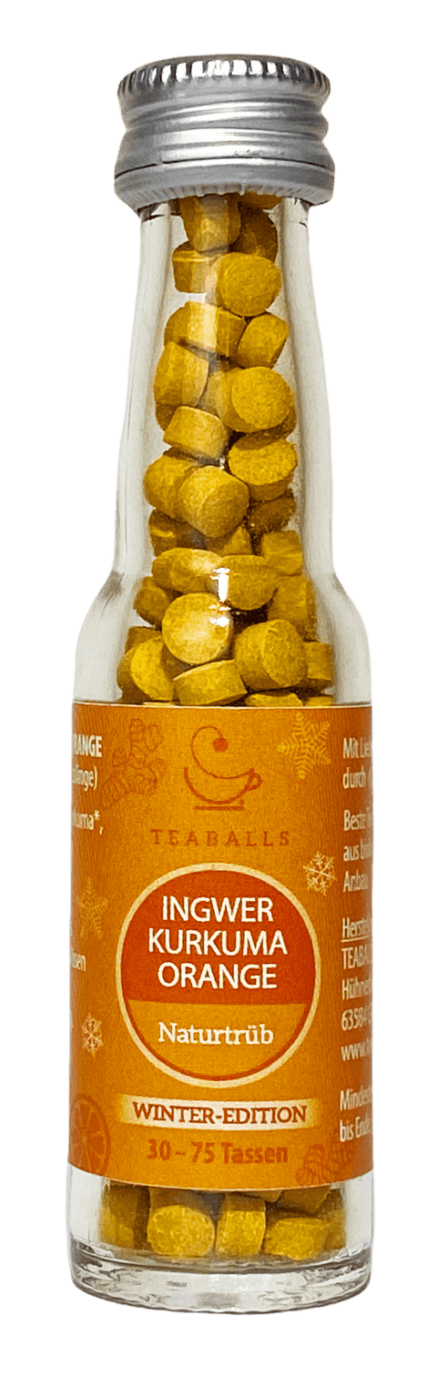 TEABALLS – Ingwer Kurkuma Orange | Naturtrüb | 30-75 Tassen - TEABALLS OFFICIAL | TEABALLS Schweiz | Tee ohne Beutel 